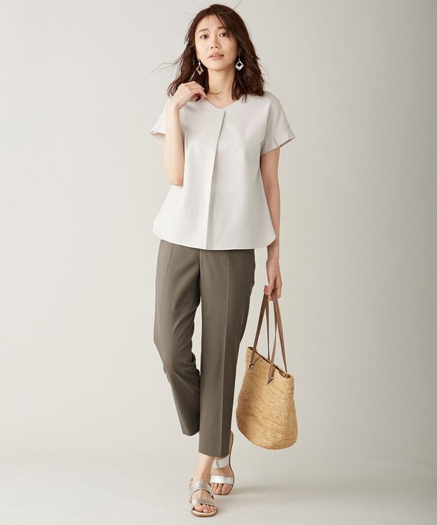 J.PRESS LADIES S 【シワになりにくい】コットンフィッティーシャーク テーパードパンツ ブラウン系