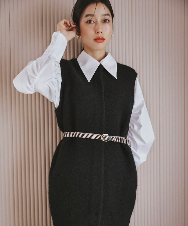 #Newans 【アイロンいらず】尖り襟ギャザースリーブブラウス ホワイト