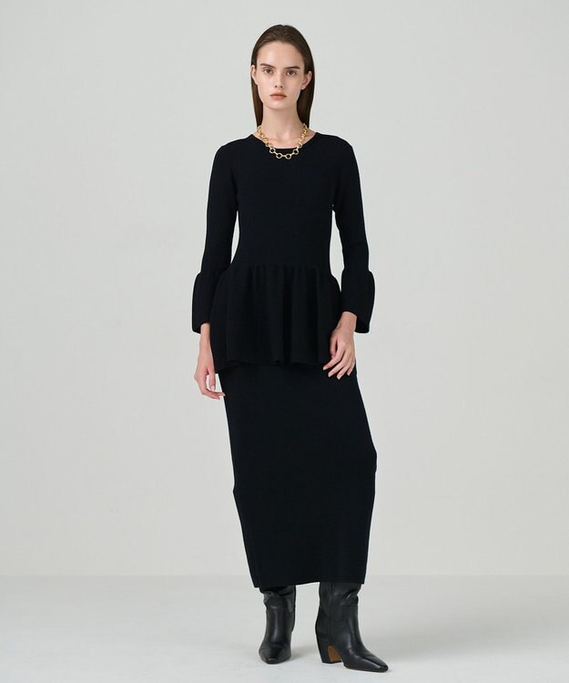 GRACE CONTINENTAL ペプラムニットワンピース ブラック