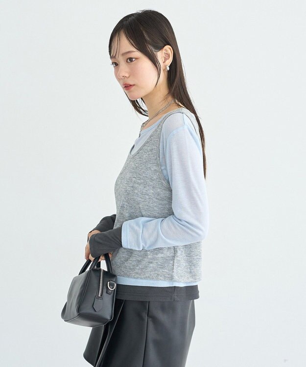 earth music&ecology SET2点ハイショクシアータンクトップ+ロンT Gray Mixture