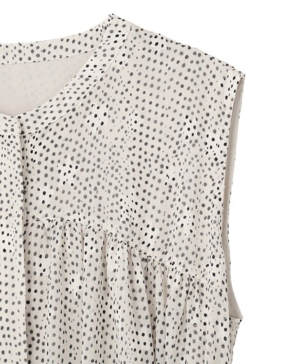 YECCA VECCA シアードット柄ギャザーワンピース Off White