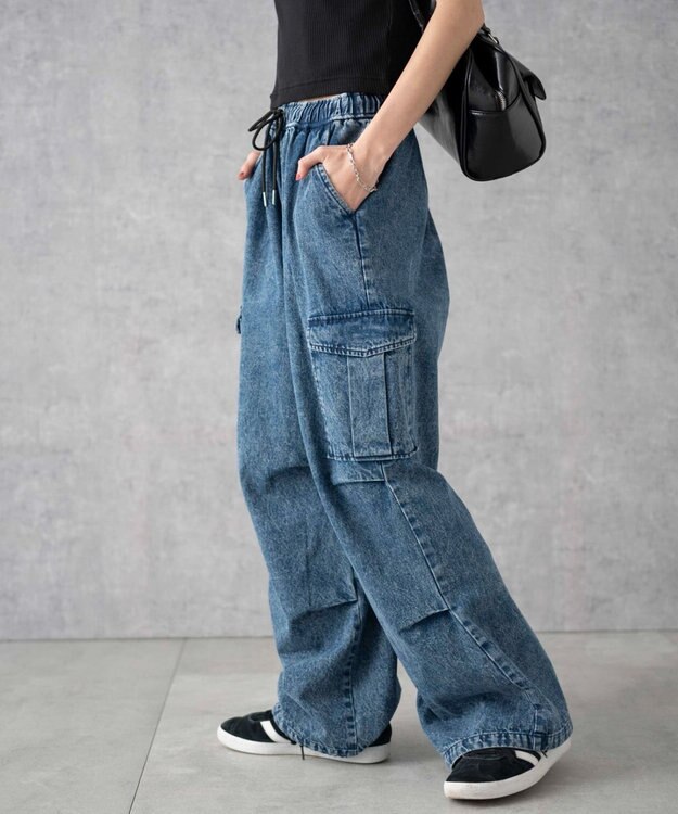 WEGO デニムパラシュートカーゴパンツ デニム中濃色