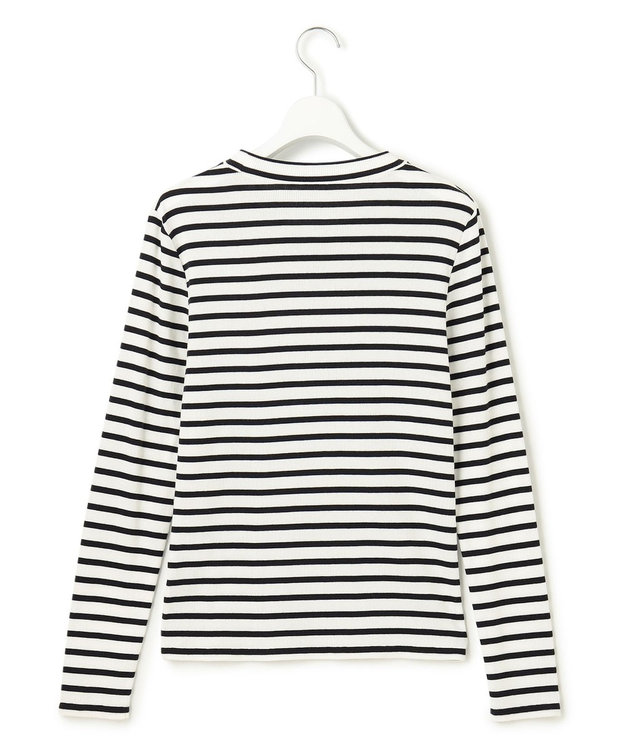 23区 L 【洗える】オーガニックコットンリブ クルーネック カットソー ブラックボーダー