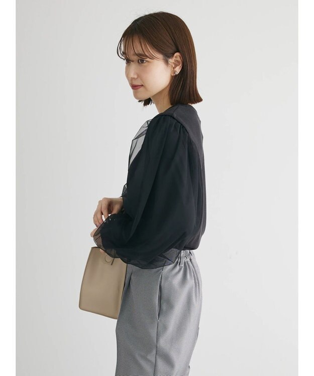 Green Parks 袖チュールドッキングリブプルオーバー Black