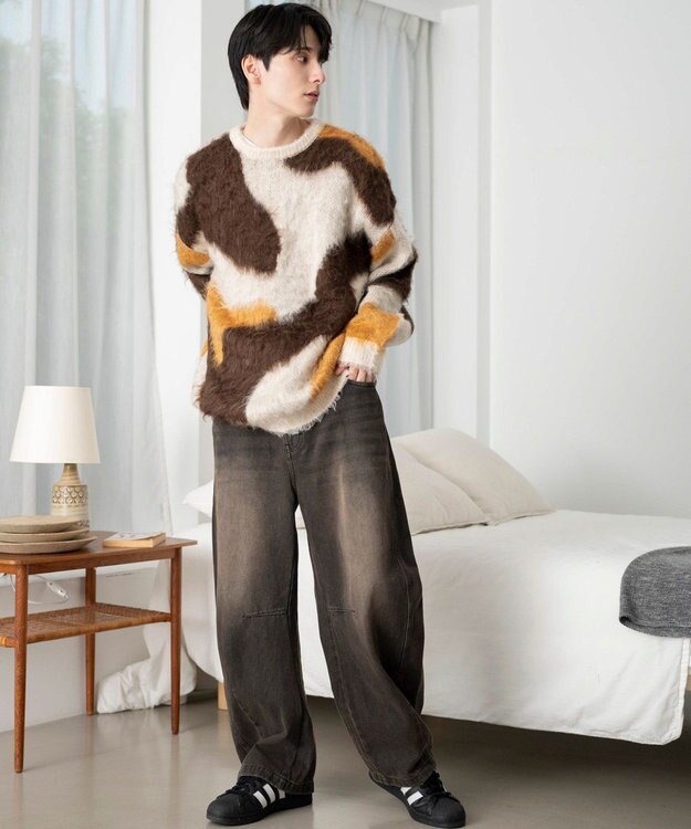 WEGO 【ユニセックス着用ITEM】マーブルシャギーニットプルオーバー ブラウン