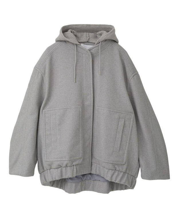 Green Parks ニットフード付きウーリーブルゾン Gray Mixture