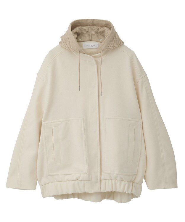 Green Parks ニットフード付きウーリーブルゾン Off White