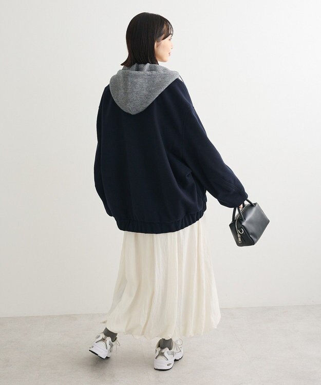 Green Parks ニットフード付きウーリーブルゾン Dark Navy