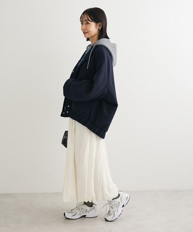 Green Parks ニットフード付きウーリーブルゾン Dark Navy