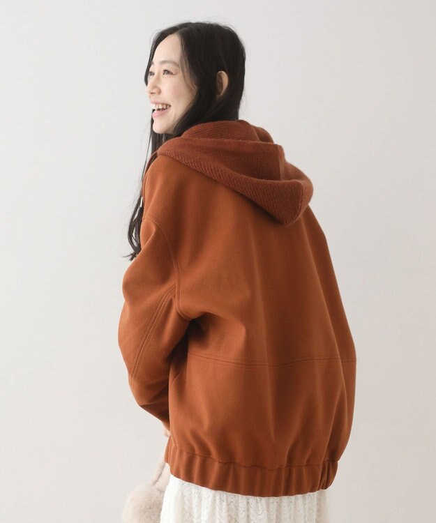 Green Parks ニットフード付きウーリーブルゾン Camel