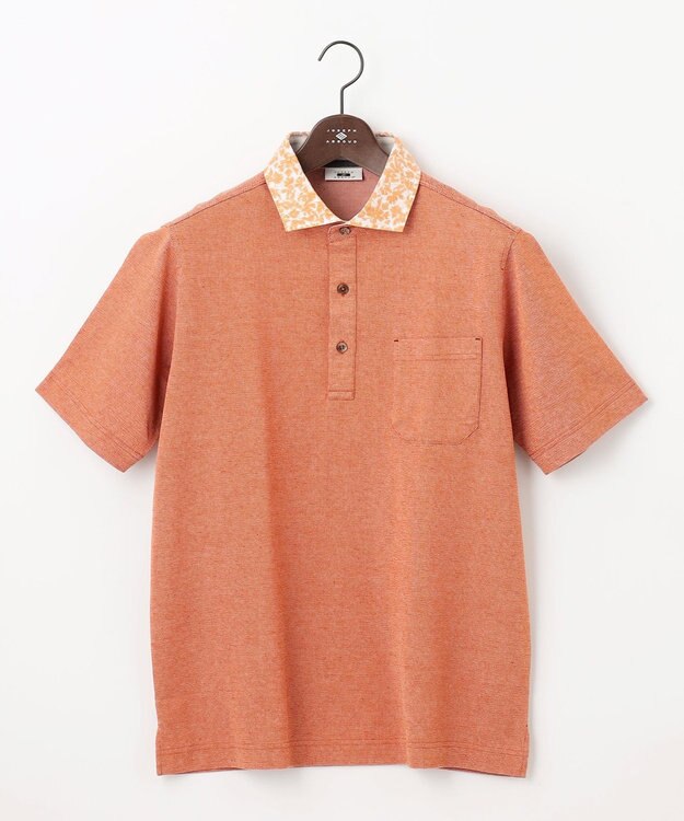 JOSEPH ABBOUD 【リネン素材/清涼感/吸水速乾】リネンハニカム 半袖 ポロシャツ オレンジ系