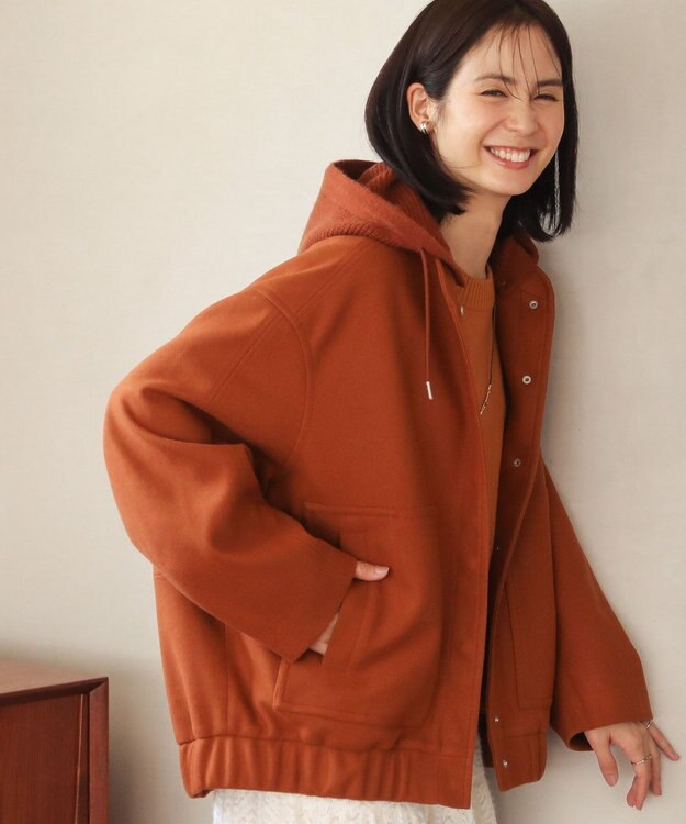 Green Parks ニットフード付きウーリーブルゾン Camel