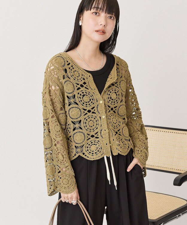 AMERICAN HOLIC クロシェニットVネックカーディガン Khaki