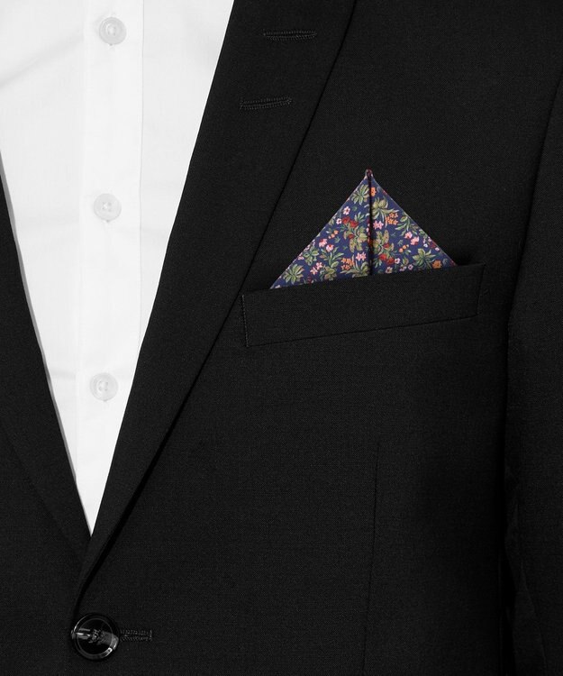 LIBERTY. フローラル・フェイブル シルク ポケット スクエア ネイビー