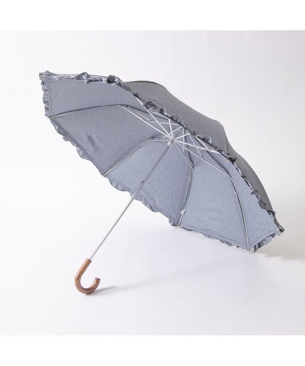 UNBILLION カシュネ cachenez / 【晴雨兼用】【日傘】 シャンプレーフリルトップレス折りたたみ傘 ブルー