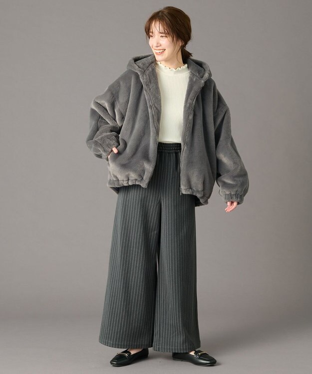 ANY 【手洗い可/ウエストゴム】ドロストワイドパンツ グレーストライプ