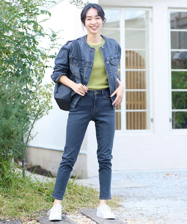 ANY 【洗濯機可能・ストレッチ】ノーカラー デニムジャケット フェードインディゴ