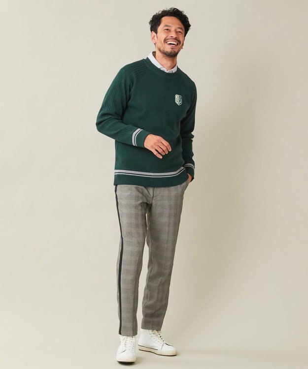 23区GOLF 裏地付きニットで温か【MEN】【蓄熱】ウールブレンド裏付 ニット ダークグリーン系