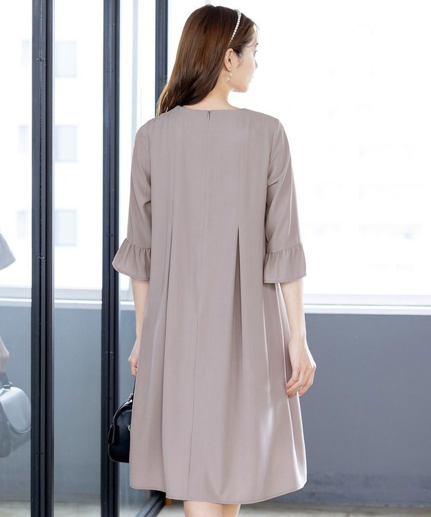 Tiaclasse L 【洗える】飴玉パールフレア袖ワンピース グレージュ