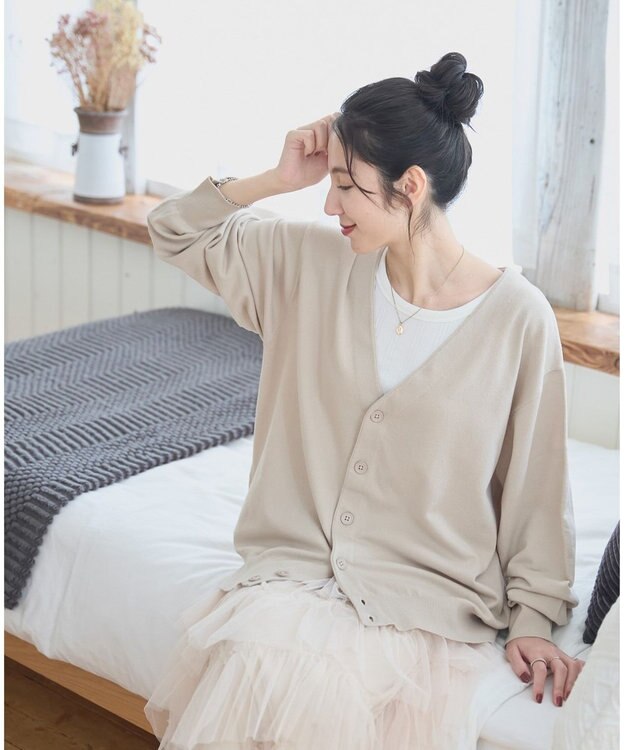 WEGO 【ユニセックス着用ITEM/MLサイズ展開】ドロップショルダーカーディガン ライトベージュ