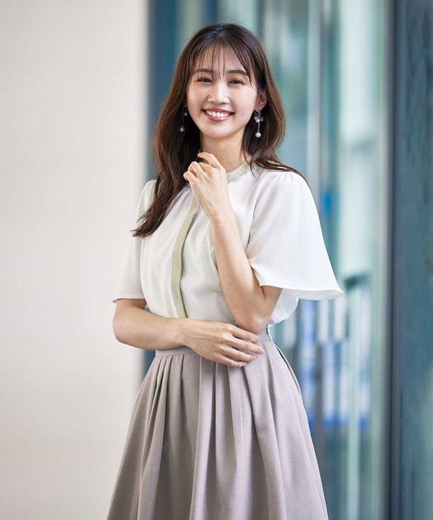 Tiaclasse 【新色追加・洗える】フロントタック配色ブラウス オフ×ミント