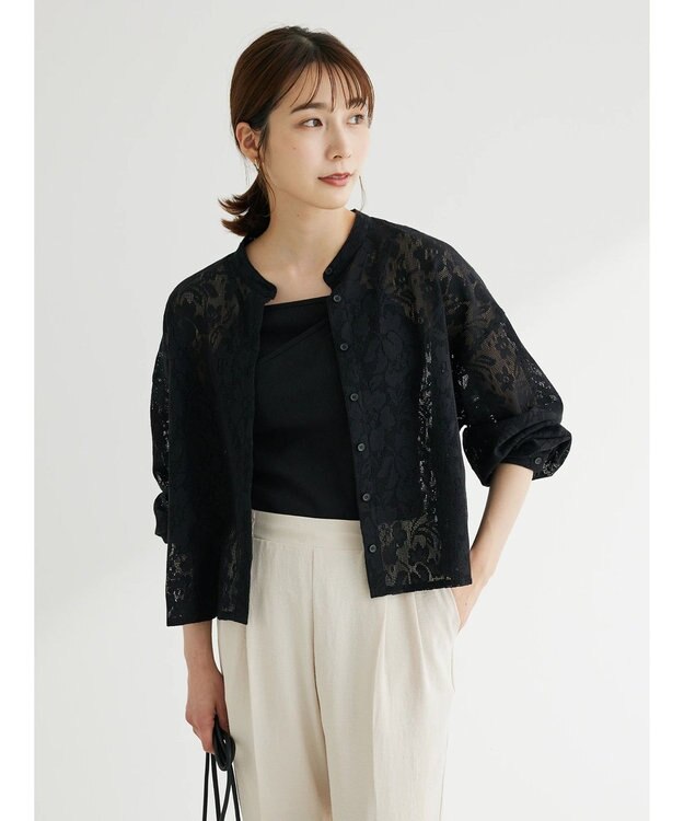 Green Parks ・ＥＬＥＮＣＡＲＥ　ＤＵＥ　バンドカラーレースシャツ Black