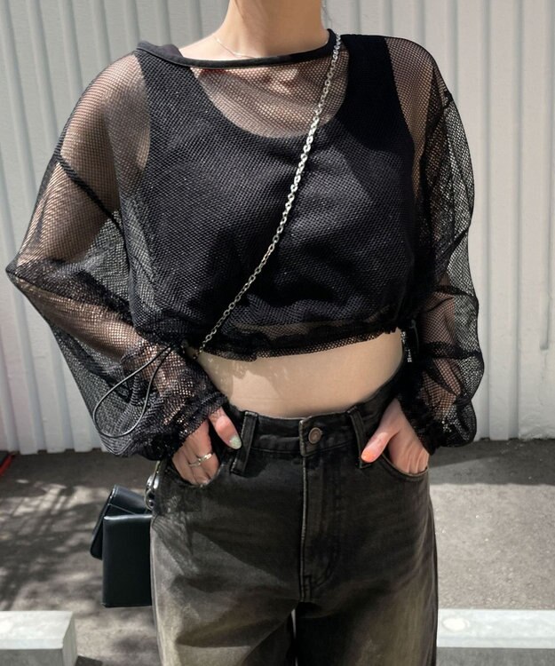 WEGO メッシュサイドドロストトップス ブラック