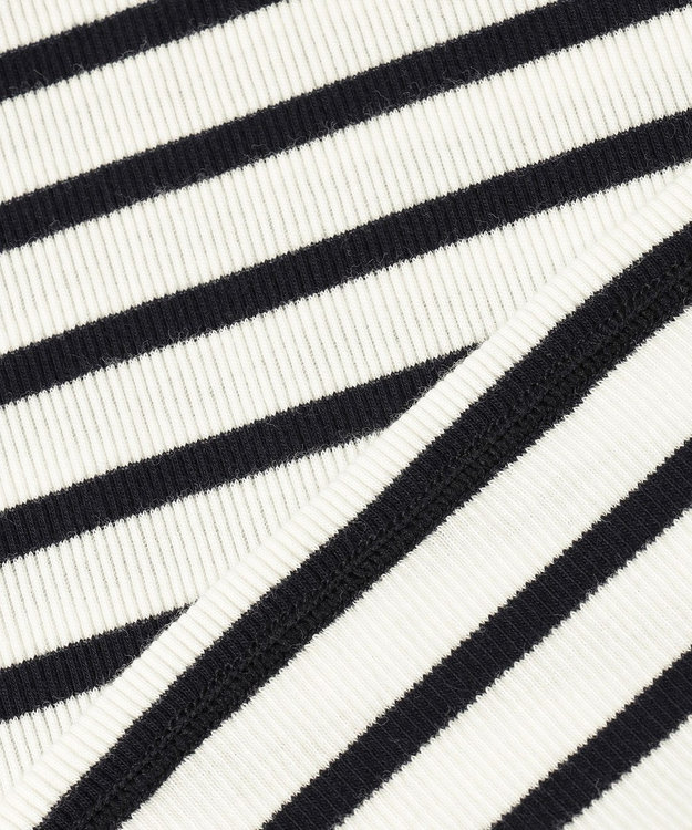 23区 L 【洗える】オーガニックコットンリブ クルーネック カットソー ブラックボーダー