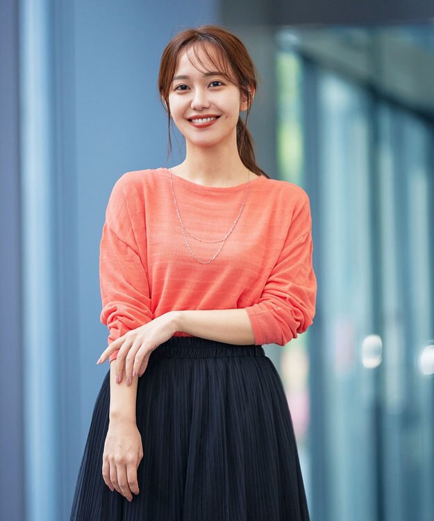 Tiaclasse 【インナーセット・洗える】ボーダー編みシアーニットアンサンブル ピンク