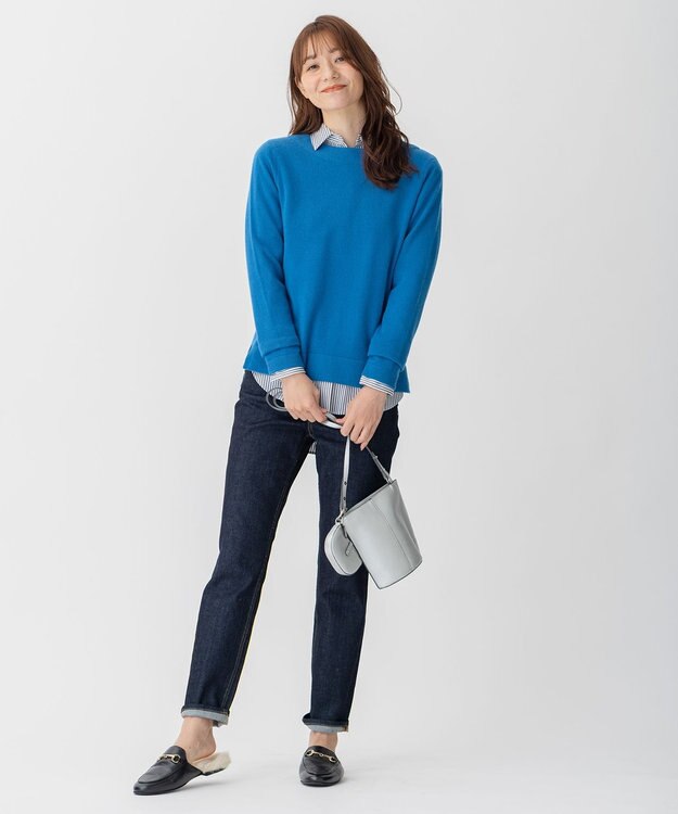 自由区 【洗える】ストレッチシャーティング ベーシック シャツ ブルー系1