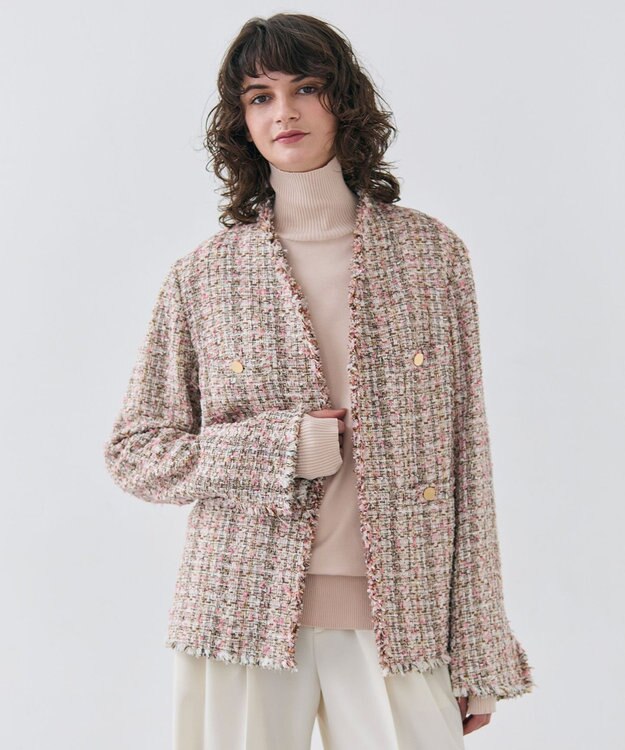 BEIGE， 【Oggi 4月号掲載】TEASEL / オーバーサイズツイードジャケット PINK MIX