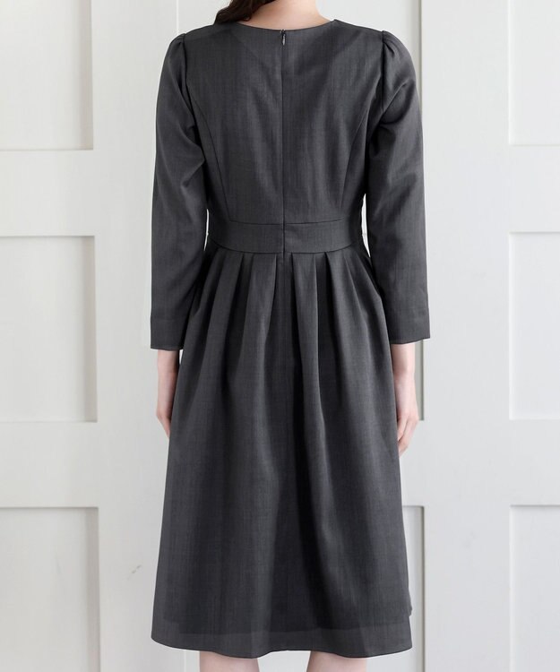 Tiaclasse L リボンウエスト切替ワンピース チャコールグレー