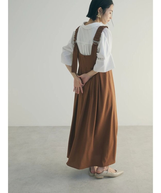 Green Parks armonia.ギャザーストラップワンピース Brown
