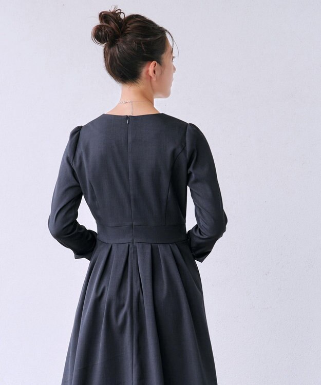 Tiaclasse L リボンウエスト切替ワンピース ネイビー