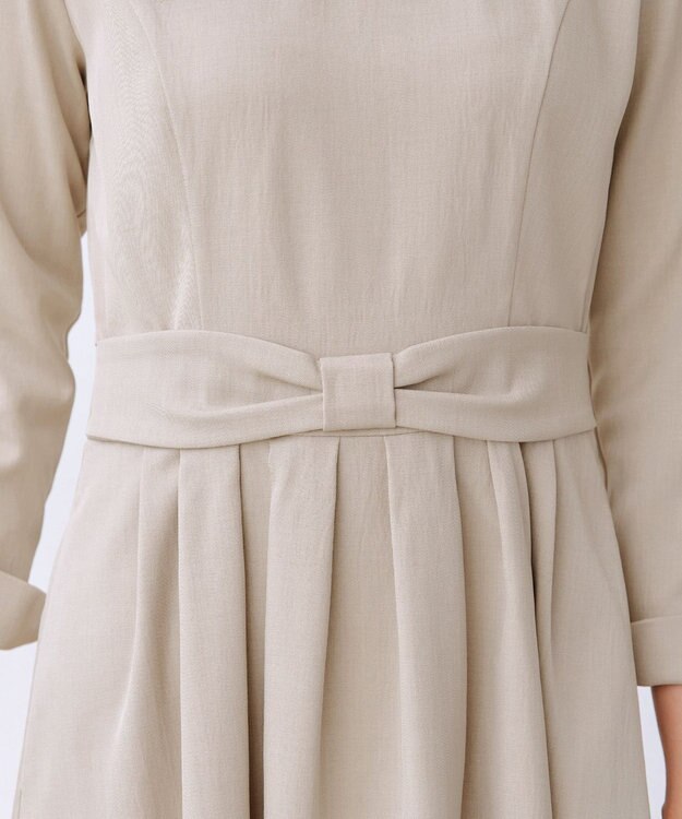 Tiaclasse L リボンウエスト切替ワンピース グレージュ
