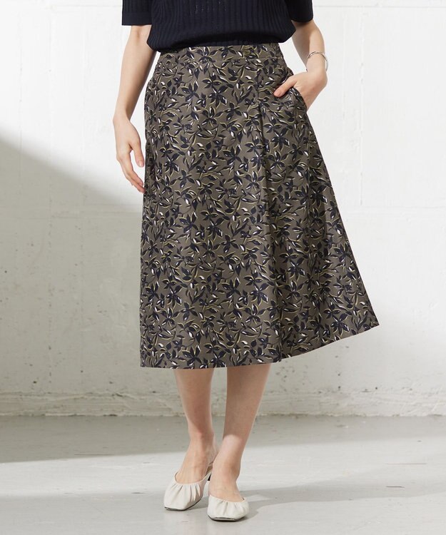 J.PRESS LADIES S 【洗える】ボタニカルプリント スカート カーキ系5