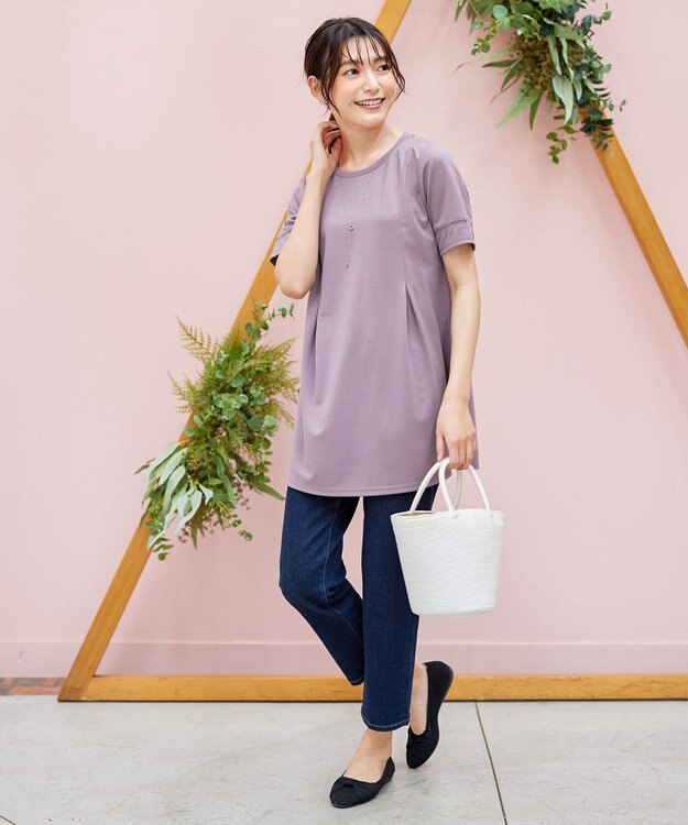 Tiaclasse L 【洗える・接触冷感・紫外線ケア・サラごこち】はしごレースチュニック ピンクモカ