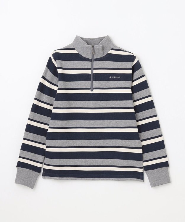 J.PRESS KIDS 【140-170cm】ハーフジップ ボーダー トレーナー グレー系1