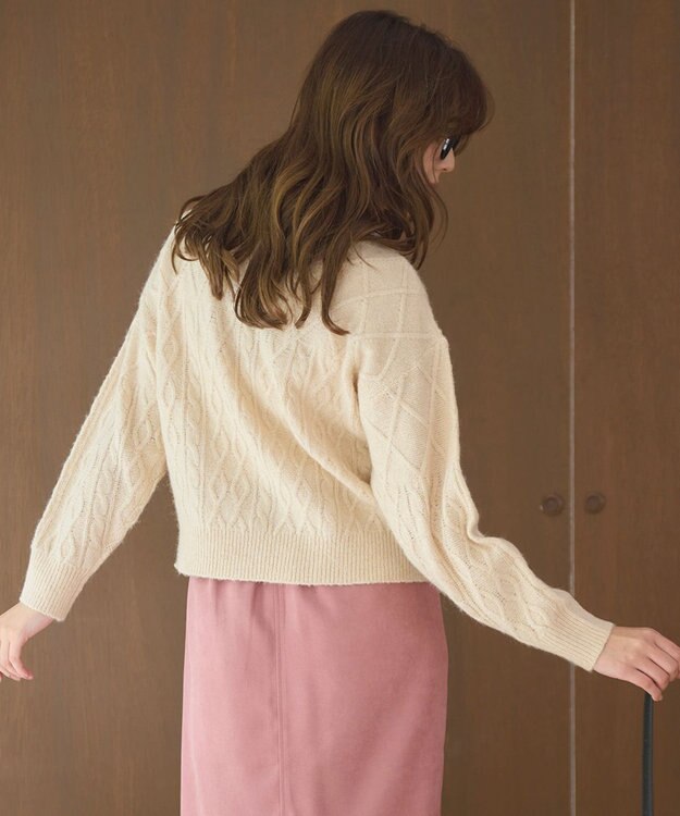 Feroux 【洗える】ケーブルアソート プルオーバーニット アイボリー系