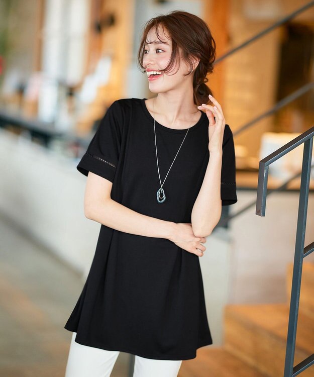 Tiaclasse L 【洗える・接触冷感・紫外線ケア・サラごこち】はしごレースチュニック ブラック