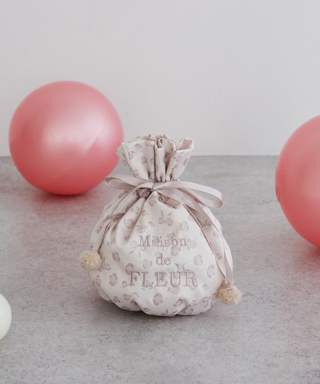 Maison de FLEUR リボンレオパード巾着ポーチ Light Beige