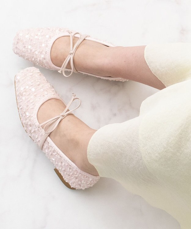 Bridget Birkin 【Bridget Birkin】ツイードスパンコールリボンパンプス ピンク雑材