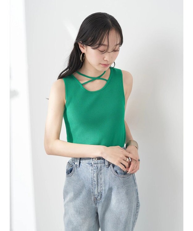 earth music&ecology レイヤリングニットタンクトップ Green