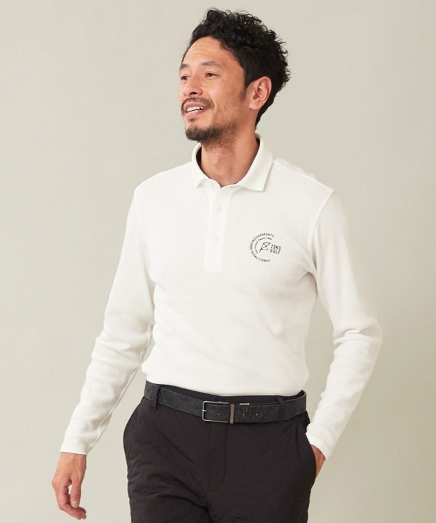 23区GOLF 【MEN】【吸水速乾・UVケア】ハニカムカノコ 長袖ポロシャツ ホワイト系