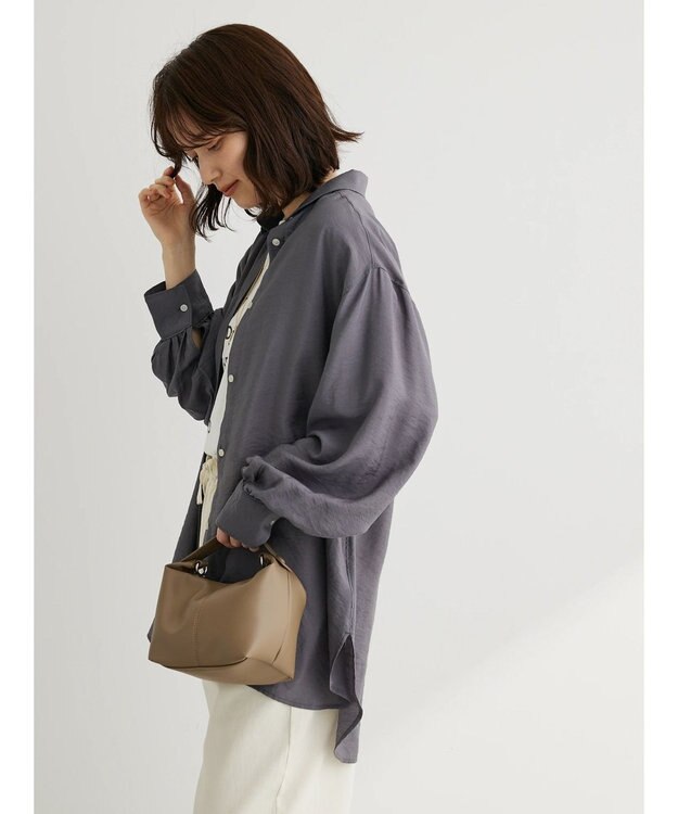 Green Parks レギュラーカラーシアーシャツ Charcoal Gray