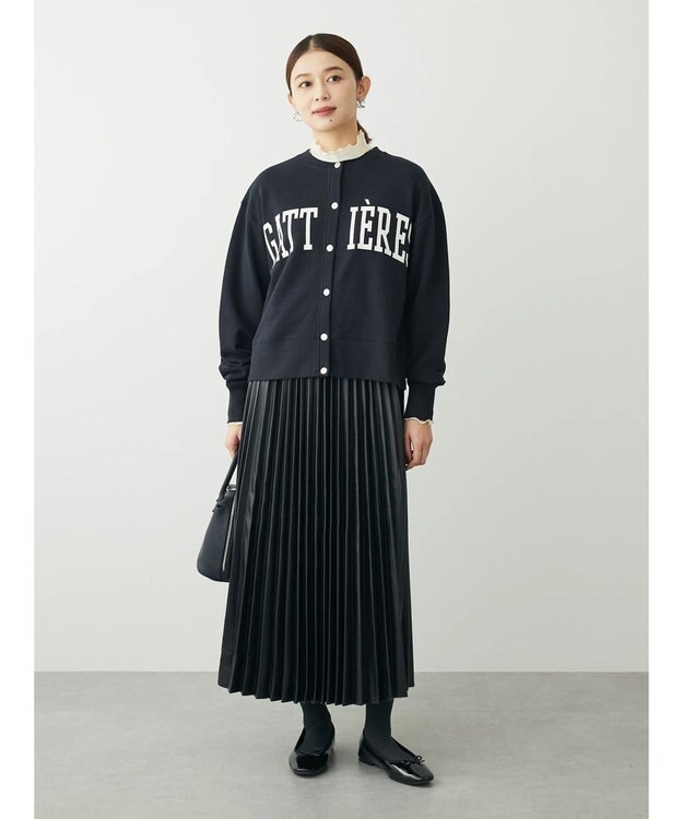 Green Parks ロゴ裏毛カーディガン Black