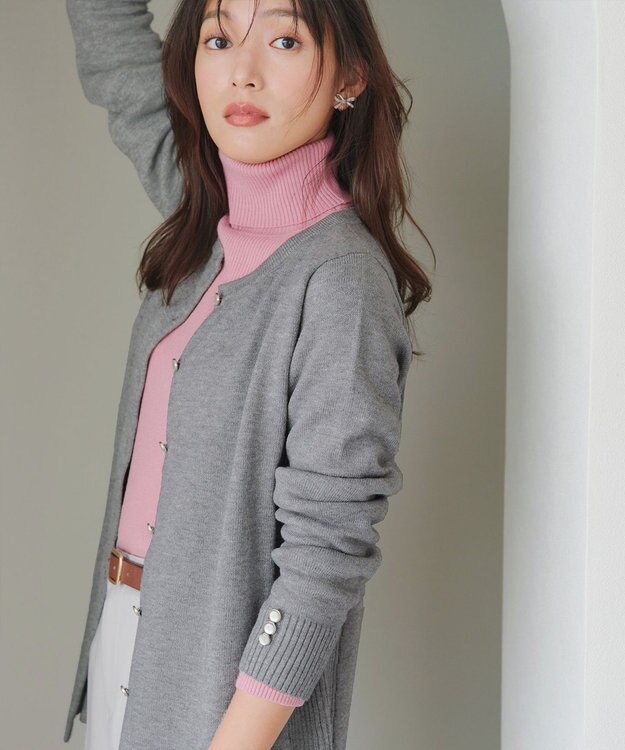 Tiaclasse 【洗える】きらボタンロングカーディガン チャコールグレー