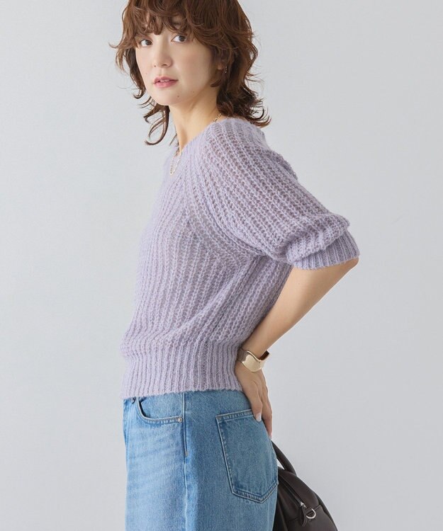 AMERICAN HOLIC モヘヤ風シアー半袖ニットトップス Lavender