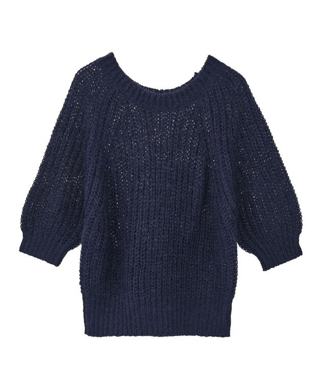 AMERICAN HOLIC モヘヤ風シアー半袖ニットトップス Navy