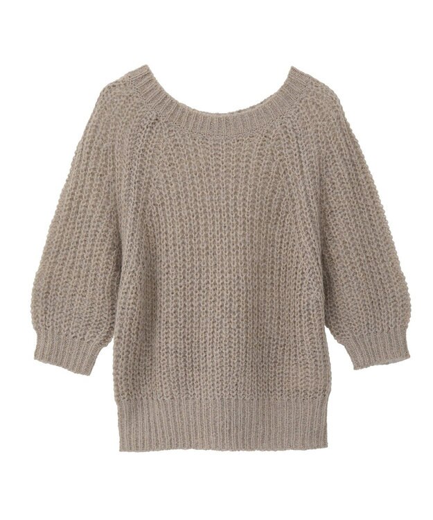 AMERICAN HOLIC モヘヤ風シアー半袖ニットトップス Brown